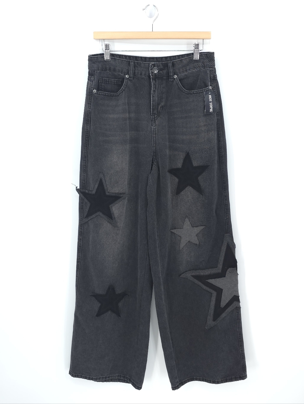 Hot Topic Wide Leg Jeans Star Patch High Waist Edgy Goth Rock Grunge Skater Emo - Picture 2 of 15